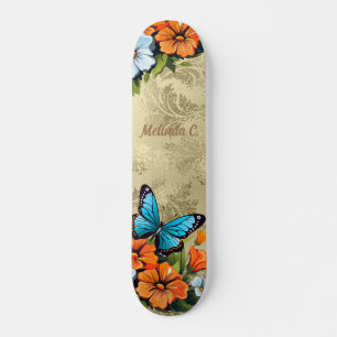 Skateboard Joli pont de patinage à papillon floral
