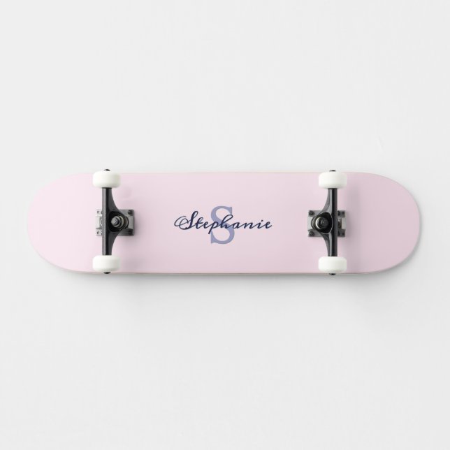 Skateboard Joli Rose Pastel Élégant Simple Mignon Monogrammé (Horz)