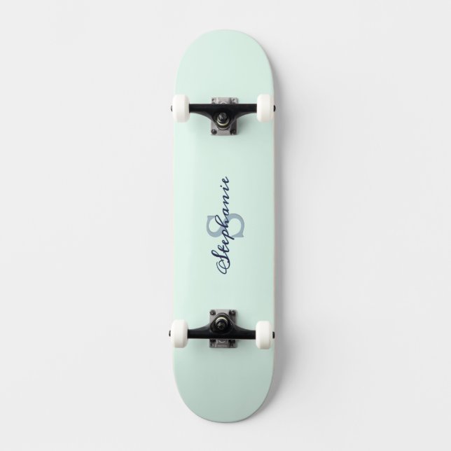Skateboard Joli Vert Clair Élégant Simple Mignon Monogrammé (Recto)