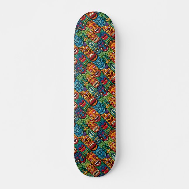 Skateboard Jolie couleur moderne Tropical Tiki Visages (Devant)