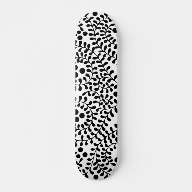 Skateboard Jolie impression noir et blanc fleurie (Devant)