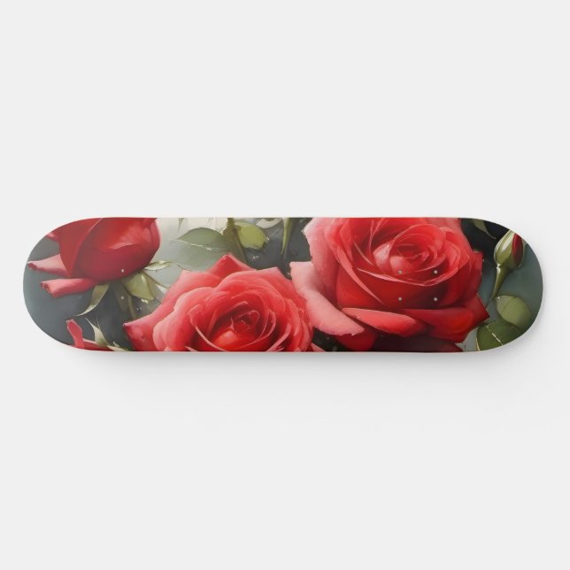 Skateboard Jolie peinture d'aquarelle roses rouges (Horz)