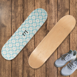 Skateboard Jolies Fleurs blanches Monogrammées Motivées Flora