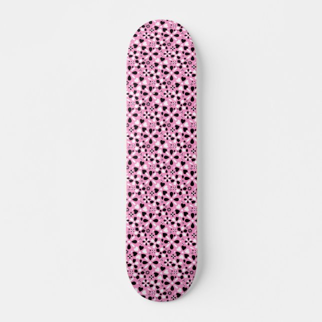 Skateboard Jolies fleurs noires blanches (Devant)