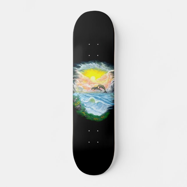 Skateboard Jouer aux dauphins sous le soleil (Recto)