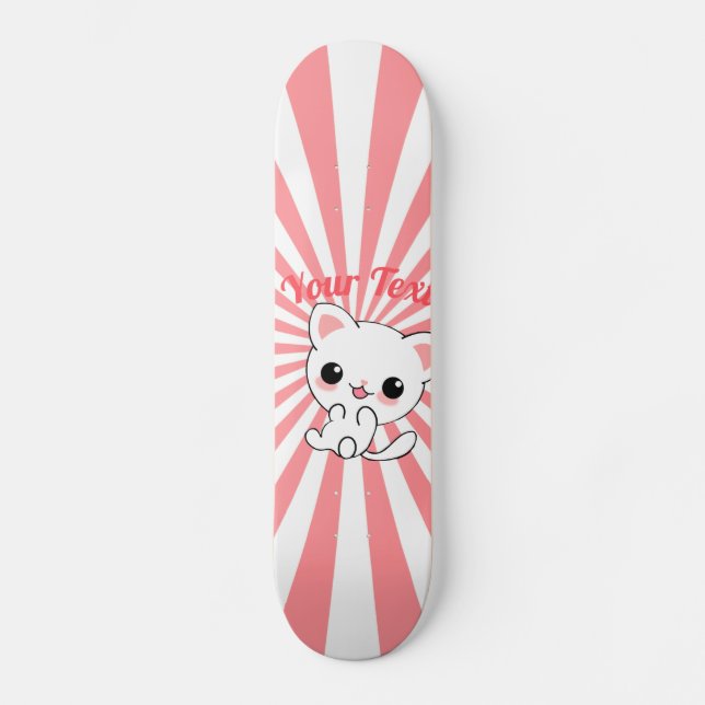Skateboard Joueur Kawaii White Kitten personnalisé (Recto)