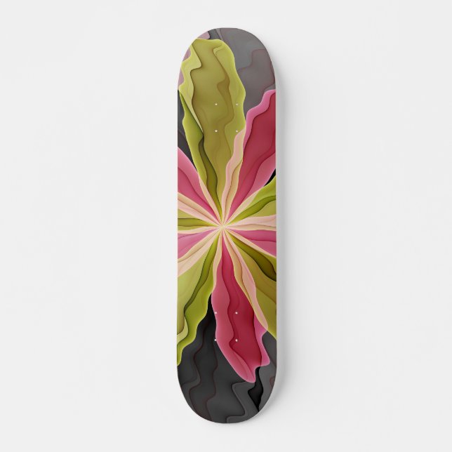 Skateboard Joy, Vert rose Anthracite Imaginaire Fleur Fractal (Devant)