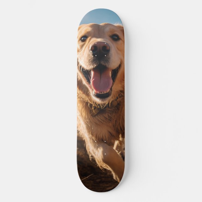 Skateboard Joyeux Golden Retriever en cours (Recto)