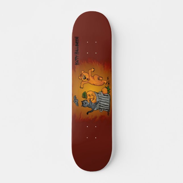 Skateboard Joyeux Halloween avec Chat Chat Chien et Araignée (Devant)