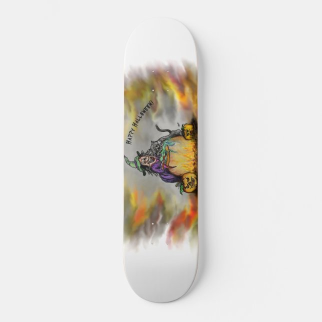 Skateboard Joyeux Halloween avec sorcière, chat noir et Citro (Recto)