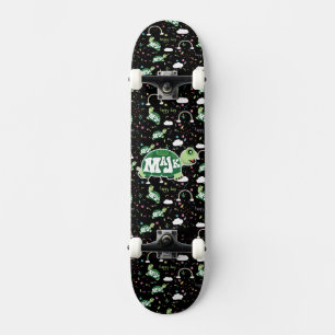 Skateboard "Joyeux Jour" Assemblé noir avec tortue/arc-en-cie