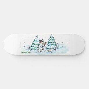 Skateboard Joyeux Noël ! Snowman avec chat et chiot