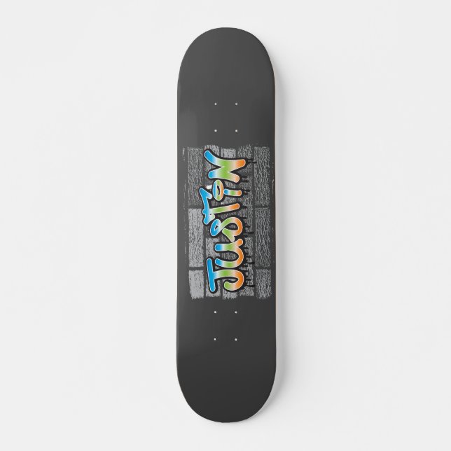 Skateboard Justin Your Name graffiti Logo Brick Wall Paint (Devant)