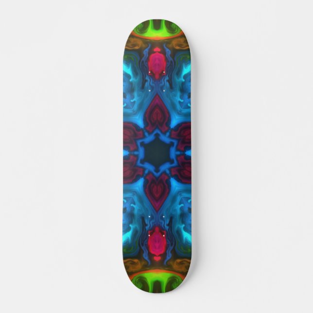 Skateboard Kaleidoscope psychédélique bleu rose et vert (Devant)