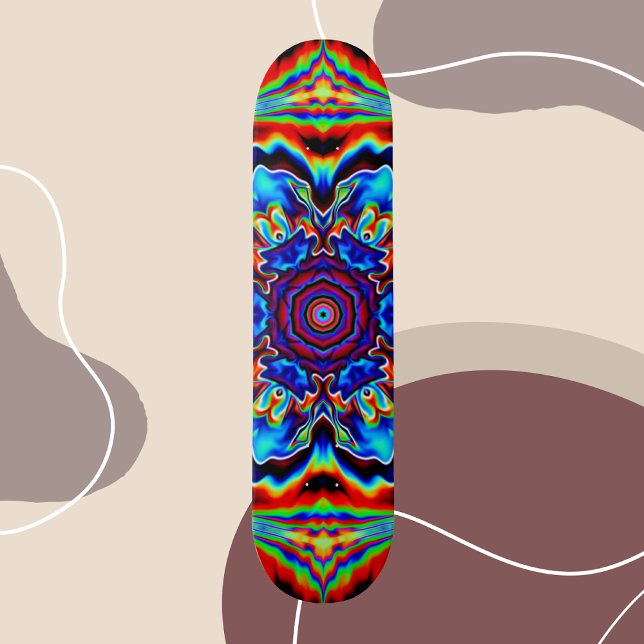 Skateboard Kaleidoscope psychédélique bleu rouge et vert (Créateur téléchargé)