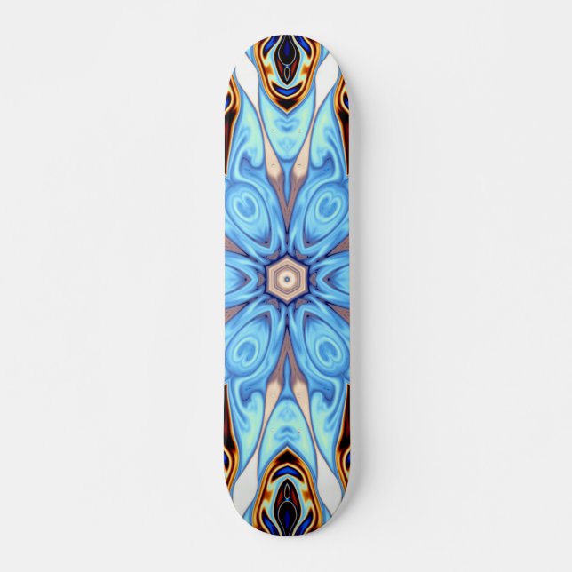 Skateboard Kaleidoscope psychédélique Fleur Bleu et Orange (Devant)