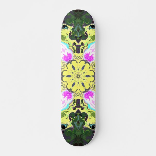 Skateboard Kaleidoscope psychédélique Fleur Jaune et rose (Devant)
