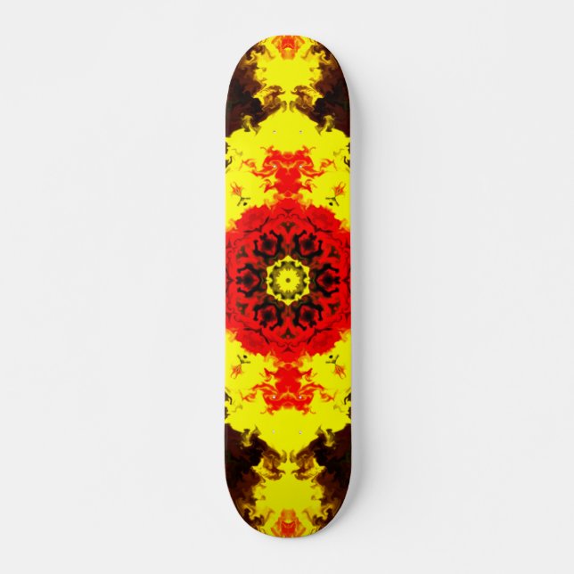 Skateboard Kaleidoscope psychédélique Fleur Jaune et Rouge (Devant)