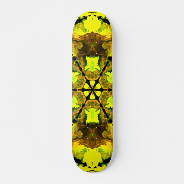 Skateboard Kaleidoscope psychédélique Fleur Jaune et Vert (Devant)