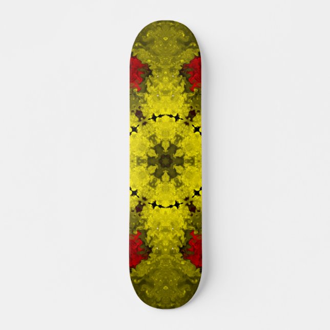 Skateboard Kaleidoscope psychédélique Fleur rouge et jaune (Devant)