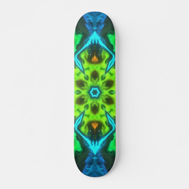 Skateboard Kaleidoscope psychédélique vert bleu et orange (Devant)
