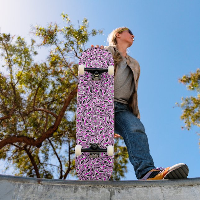 Skateboard Kaleidoscope rose et noir (Extérieur 1)