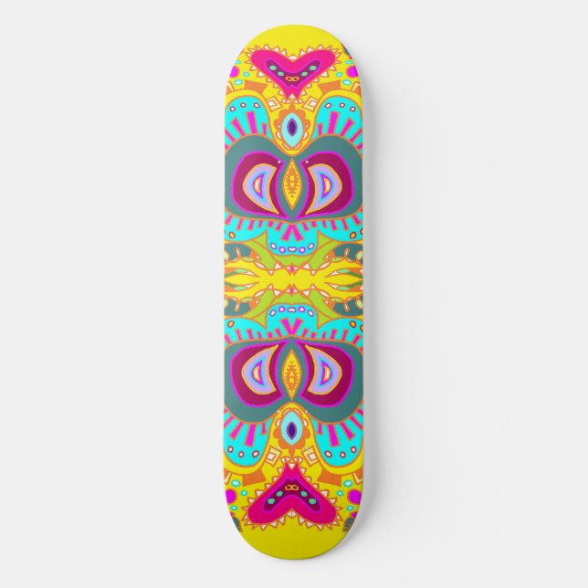 Skateboard Kaléidoscope rose jaune de coeur de Paisley (Recto)