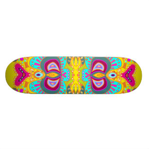 Skateboard Kaléidoscope rose jaune de coeur de Paisley