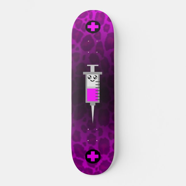 SKATEBOARD KAWAII SYRINGE MÉDICALE CROSS PINK LEOPARD (Recto)