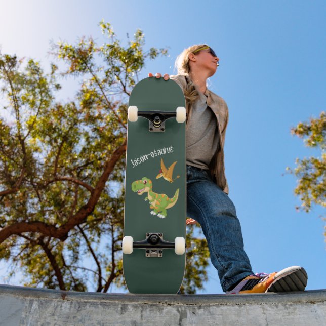 Skateboard Kids Dinosaur T-Rex Ajouter un nom (Extérieur 1)