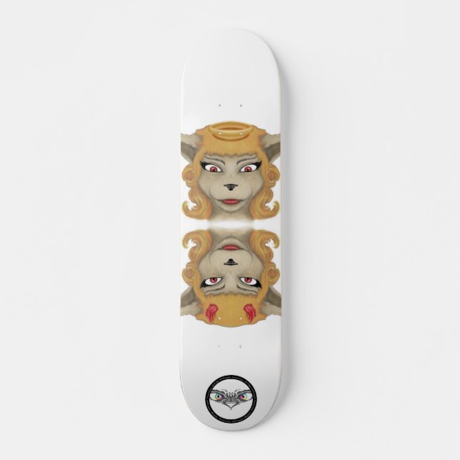 Skateboard Kitty diable ange animal mignon illustration (Devant)