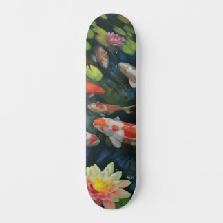 Skateboard Koi Poisson Natation Lotus Fleur Zen Pond Peinture