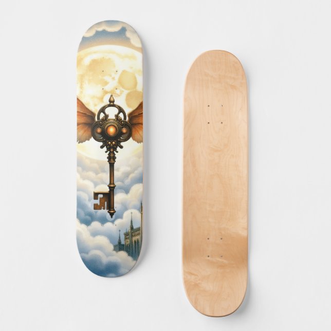 Skateboard La Clé de l'Éternité – Ailes Steampunk  (Recto)