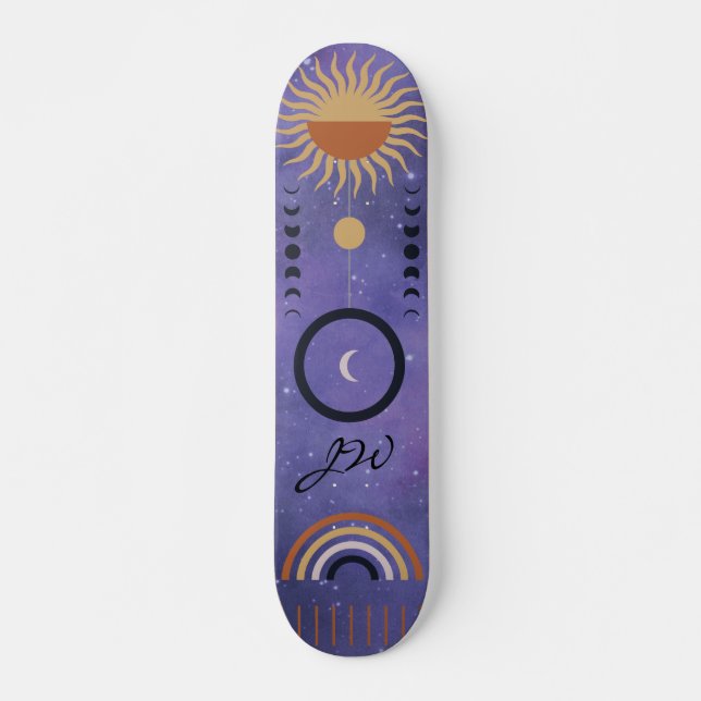 Skateboard La jeune fille arc-en-ciel étoilée et mauve urbain (Devant)