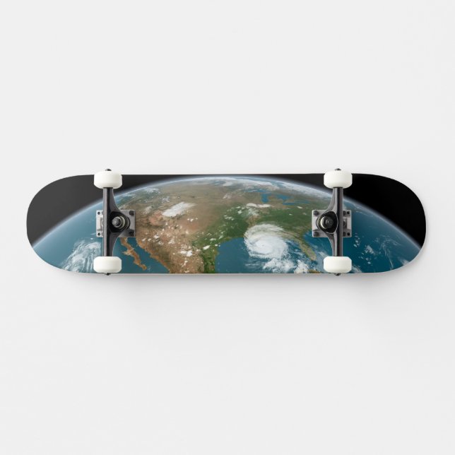 Skateboard La Planète Panoramique Terre Et Les Etats-Unis. (Horz)