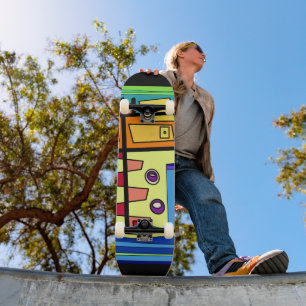Skateboard La vie sous-marine Orange Jaune Bleu Vert 