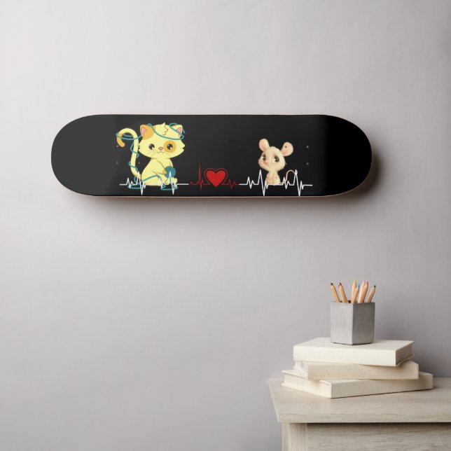 Skateboard L'amour entre chat et souris (Art mural (Horz))