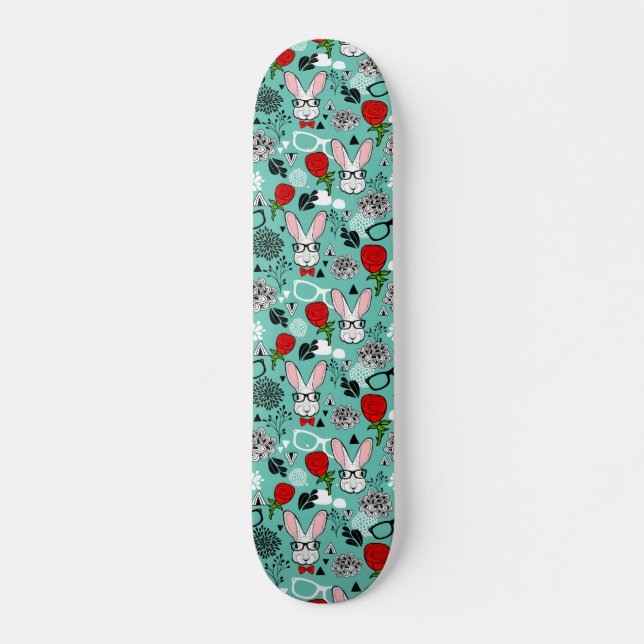 Skateboard Lapin blanc en rose (Devant)