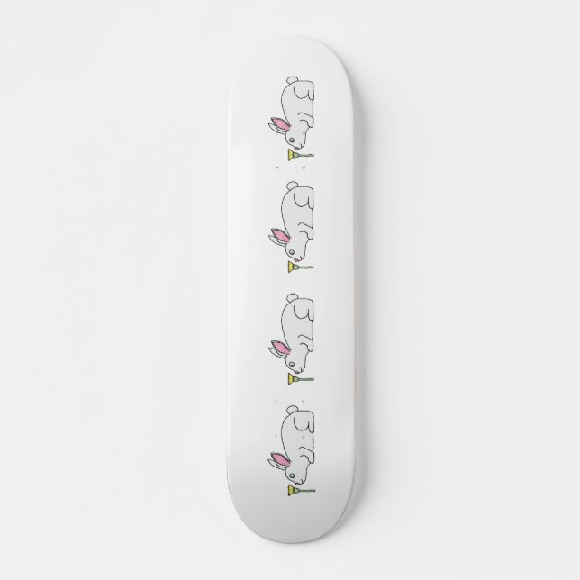 Skateboard Lapin blanc et fleurs. (Devant)