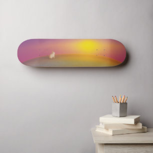 Skateboard Lapin blanc mignon sur Grassy Hill au lever du sol