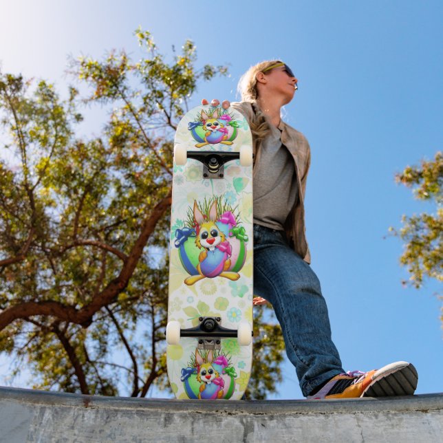 Skateboard Lapin drôle mordant un œuf de Pâques (Extérieur 1)