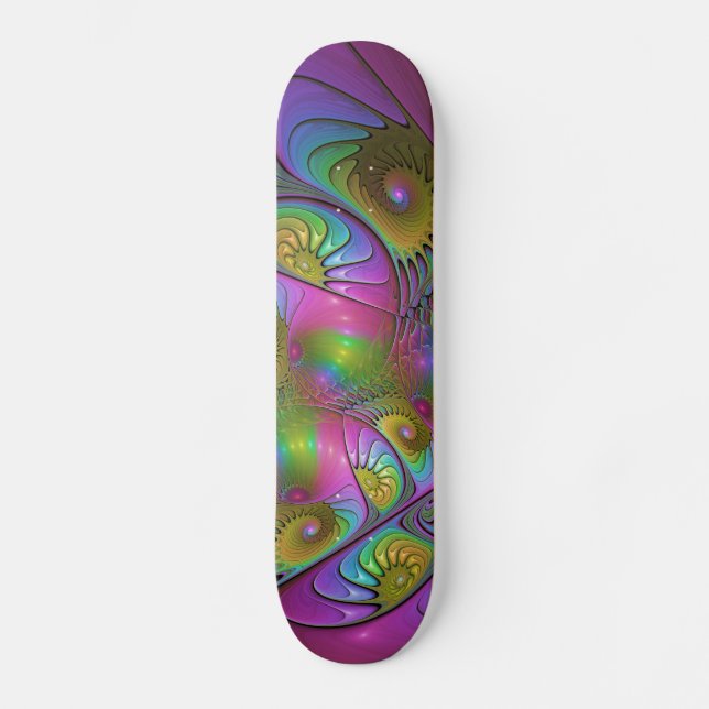 Skateboard L'Art Fractal Abstrait, Lumineux Et Coloré (Recto)