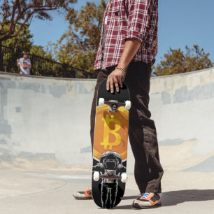 Skateboard L'astronaute Bitcoin à la lune - Crypto Bitcoin