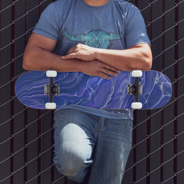 Skateboard Lavender Blue Marble Acrylic Abstract (Extérieur 3)