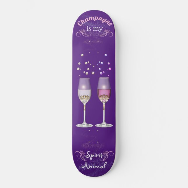 Skateboard Le Champagne est mon esprit Animal White Pink Bull (Recto)