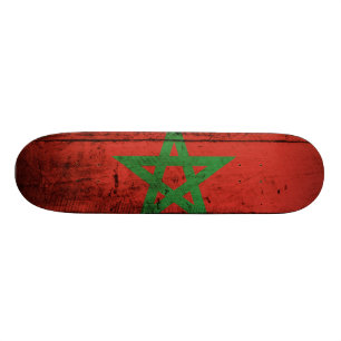 Skateboard Le drapeau marocain sur le vieux grain de bois