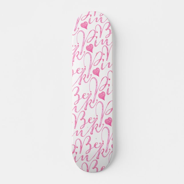 Skateboard Le pastel Girly soit motif rose de coeurs des (Devant)