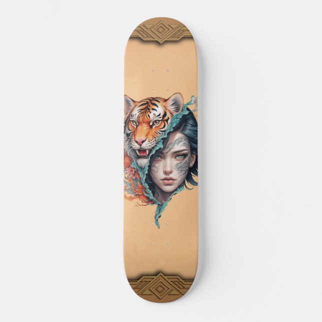 Skateboard Le tigre et la femme, force et grâce. (Recto)