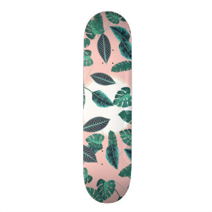 Skateboard Le vert tropical de rose d'été laisse le motif de
