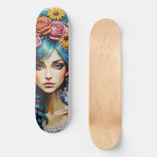 Skateboard Le visage floral de la femme lunatique